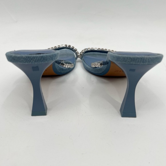 Zara denim Blue Rhinestone Slide Strappy square toed  Heels new size 39 - Picture 4 of 6